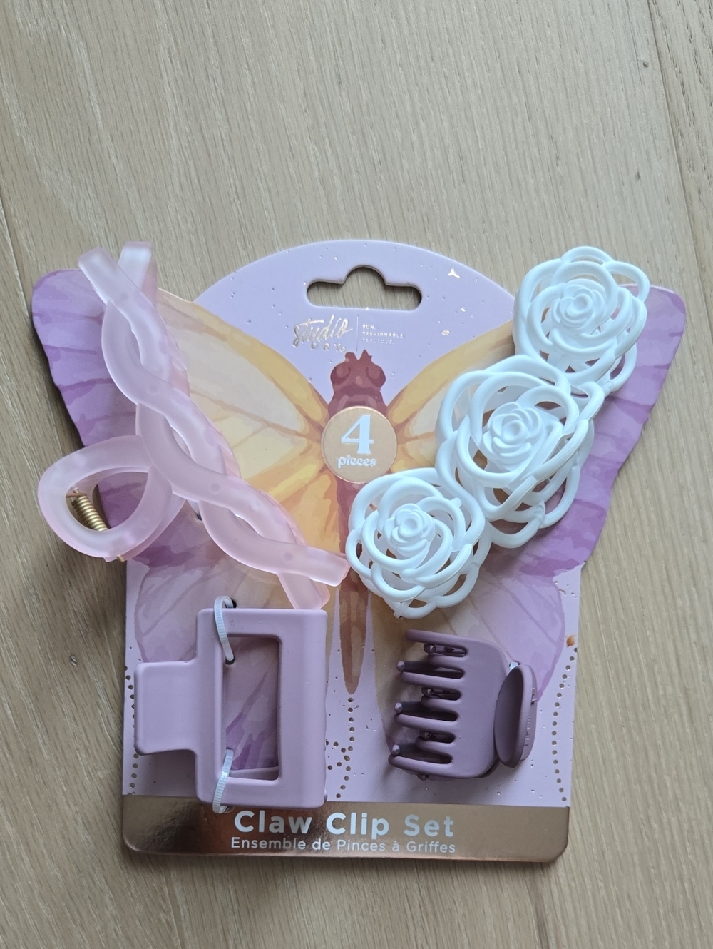 4-Piece Pink & White Claw Clip Set